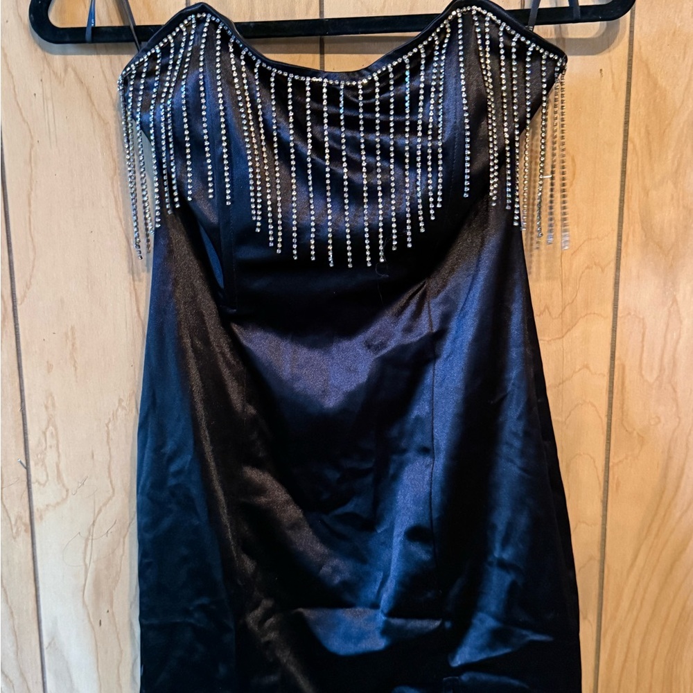 Forever 21 Black Strapless Dress with Rhinestone Fringe